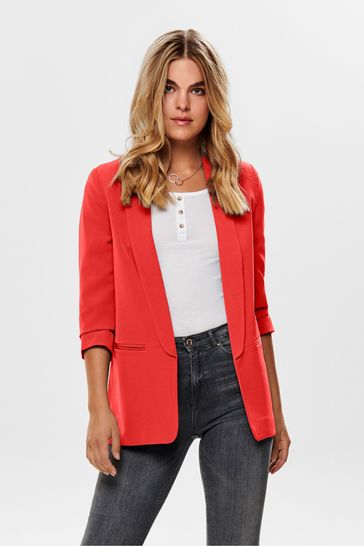 ONLY Red Ruched Sleeve Workwear Blazer