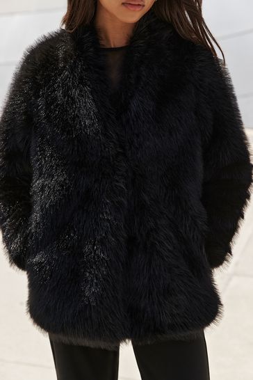 Lipsy black reversible fur coat store