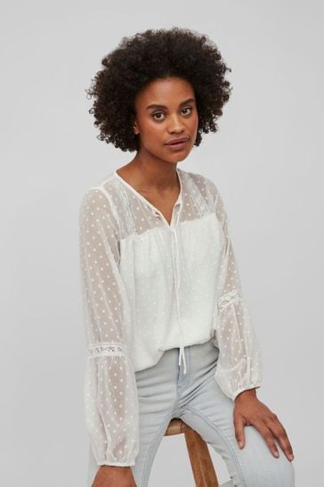 VILA White Dobby and Lace Detail Blouse