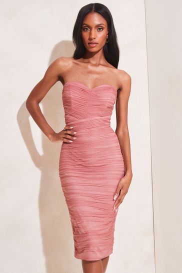 Ruched mesh midi dress new arrivals
