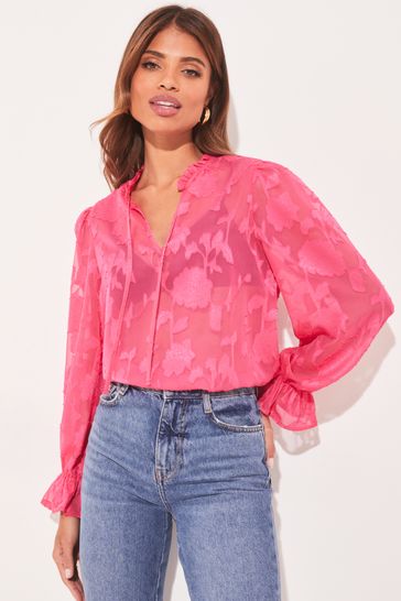 Lipsy Pink Floral Burnout Sheer Blouse