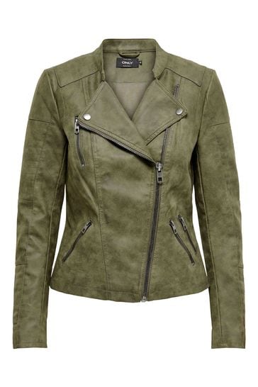 Khaki faux suede jacket top