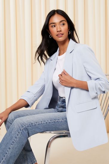 Friends Like These Pastel Navy Blue Petite Edge to Edge Tailored Blazer