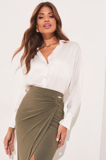 High waist midi outlet skirt green