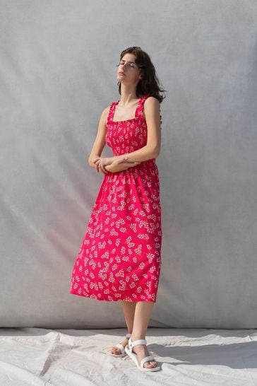 Great Plains Pink/Red Spritz Jersey Smocked Dress