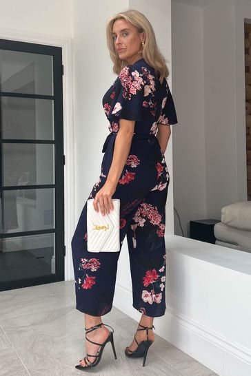 Buy Girl In Mind Navy Petite Trixie Angel Sleeve Culotte Jumpsuit