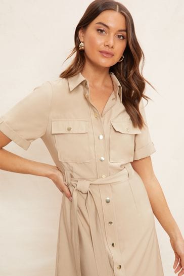 Camel utility sale shirt dress