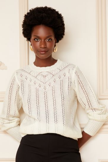 Buy Love Roses Contrast Bow Back Pointelle Jumper from Next Bahrain