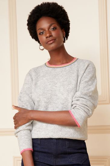 Love & Roses Grey Crew Neck Pointelle Jumper