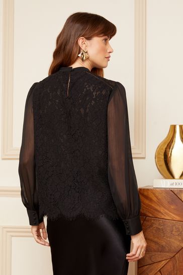 Buy Love Roses Black Lace High Neck Lace Trim Long Sleeve Blouse from Next Bahrain