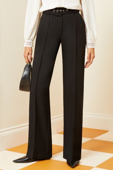Love & Roses Black Belted High Waist Wide Leg Tailored Trousers