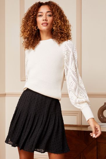 Buy Love Roses Black Pleated Mini Skirt from Next Luxembourg