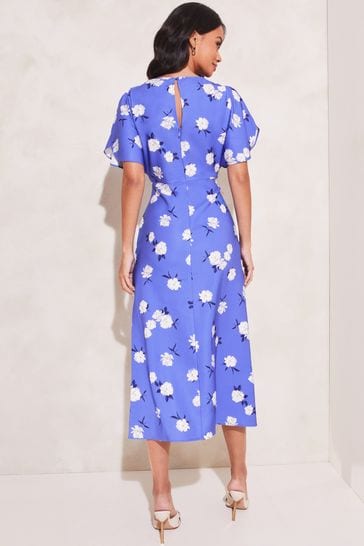 Buy Lipsy Blue Floral Tulip Sleeve Underbust Midi Dress from Next