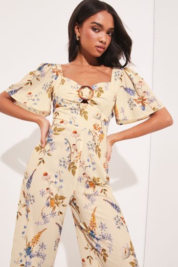Buy Lipsy Floral Printed Sweetheart Neck Buckled Short Sleeve