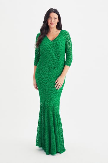 Buy Scarlett Jo Green Fishtail Printed Maxi Dress from Next