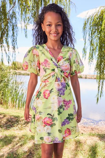 Lipsy Lime Twist Front Puff Sleeve Occasion Dress (3yrs-16yrs)