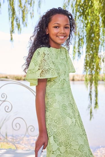 Buy Lipsy Green Flutter Sleeve Lace Occasion Dress from Next