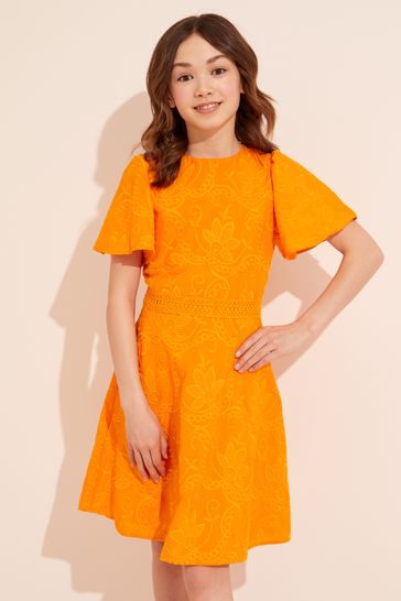 Lipsy Orange Angel Sleeve Lace Occasion Dress