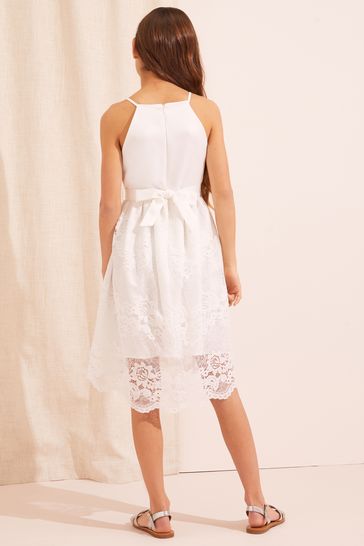 Long white lace top skirt dress