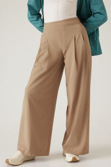 Athleta Camel Brooklyn Mid Rise Featherweight Wide Leg Trousers