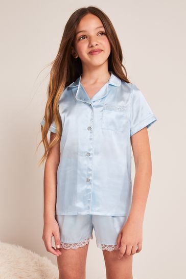 Lipsy Blue Lace Satin Pyjamas