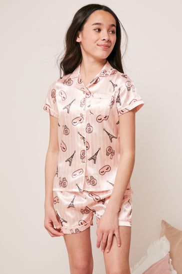 Girls pink satin best sale pjs