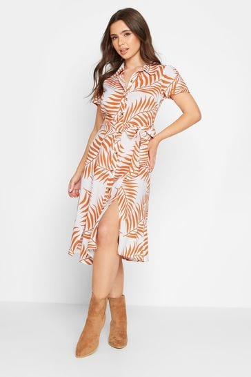 PixieGirl Petite Orange Belted Midi Dress Contains Linen