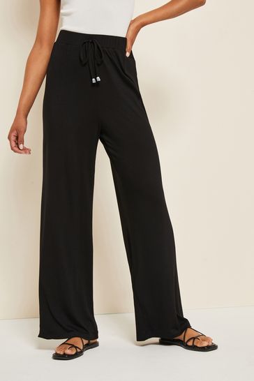 Friends Like These Black Jersey Wide Leg Trousers