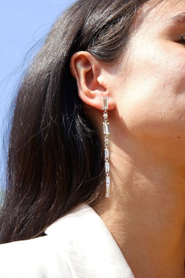 Buy Lipsy Jewellery Silver Graduated Baguette Crystal Linear Drop