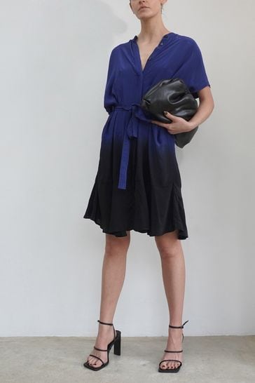 Buy Religion Blue Floaty Shirt Dress With Tie Belt In Dip Dye from