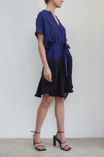 Buy Religion Blue Floaty Shirt Dress With Tie Belt In Dip Dye from