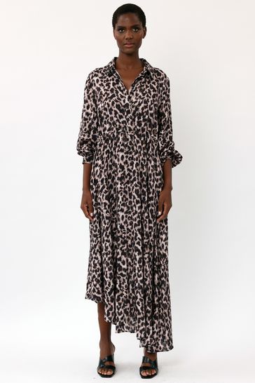 Religion Black Print Shirt Dress With High-Low Hem And Tie Waist Belt