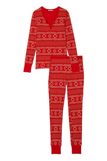 Buy Victoria s Secret Lipstick Red Fair Isle Thermal Long Pyjamas