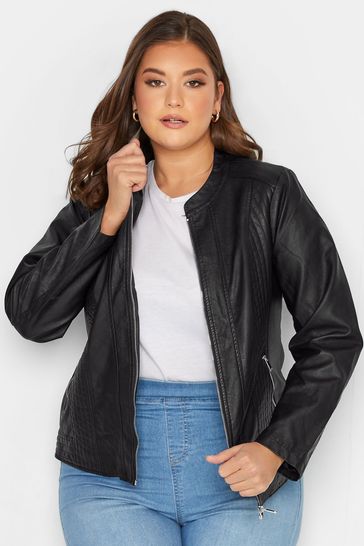 Yours Curve Black Centre Front PU Jacket