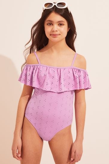 Lipsy Lilac Broderie Swimsuit