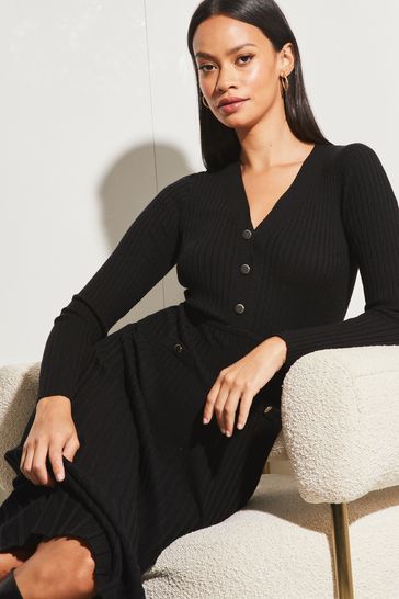 Lipsy button sleeve knitted deals dress