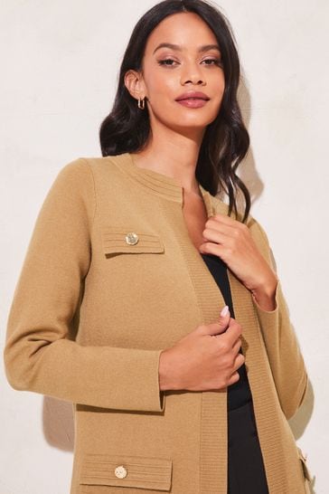 Camel collarless clearance longline coat
