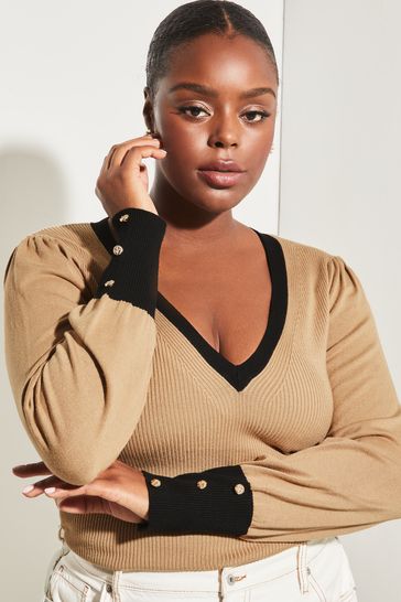 V neck camel jumper new arrivals