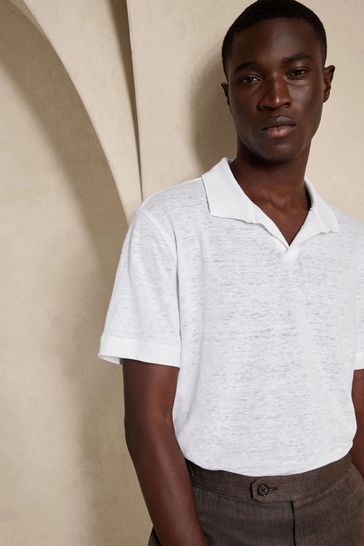 Banana Republic White Linen Polo Top