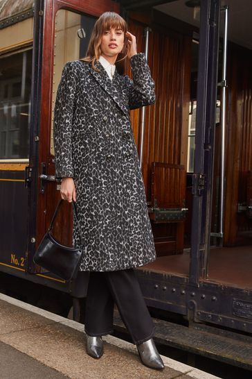 Buy Love Roses Grey Animal Double Breasted Smart Trench Coat