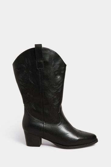 Yours Curve Black Extra-Wide Fit Cowboy Calf Boot