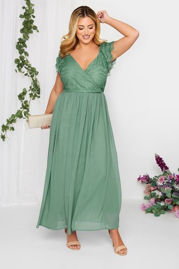 Yours Curve Green London Occasion Lace Wrap Maxi Dress