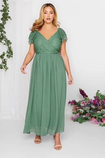 Buy Yours Curve Green London Occasion Lace Wrap Maxi Dress from
