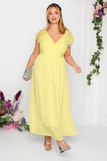 Yours Curve Yellow London Occasion Lace Wrap Maxi Dress
