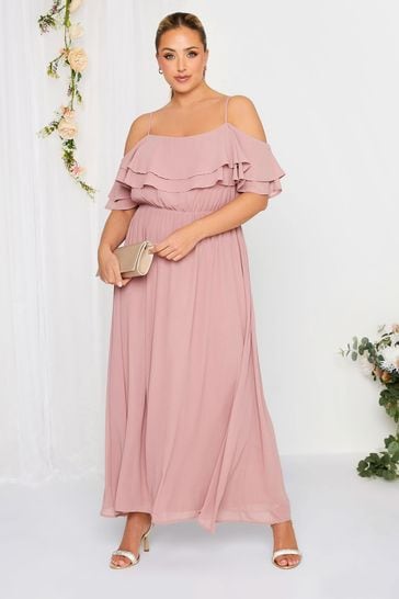 Yours Curve Pink London Occasion Ruffle Cold Shoudler Maxi Dress