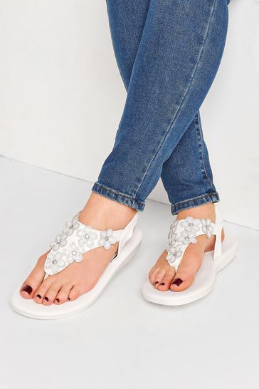 Buy Yours Curve White Wide Fit Gem Flower Toe Post Sandal from