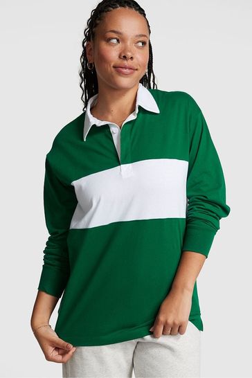 Buy Victoria s Secret PINK Garnet Green Long Sleeve Rugby T Shirt