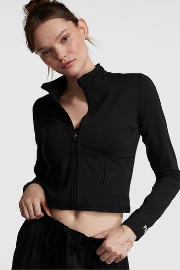 Black zip up deals crop top