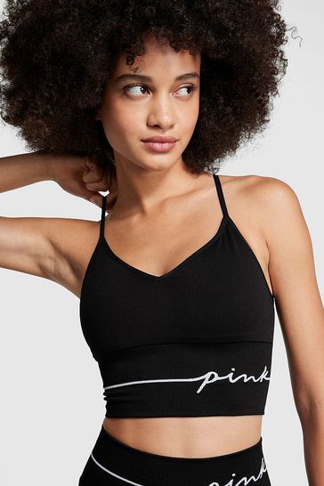 Buy Victoria's Secret PINK Pure Black Cropped Sports Bra from Next