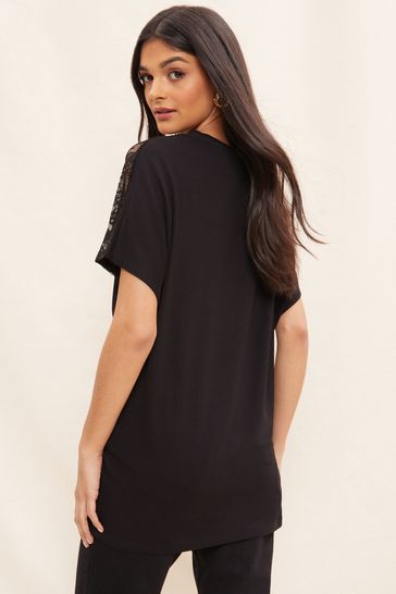 Black t shirt with lace sleeves clearance